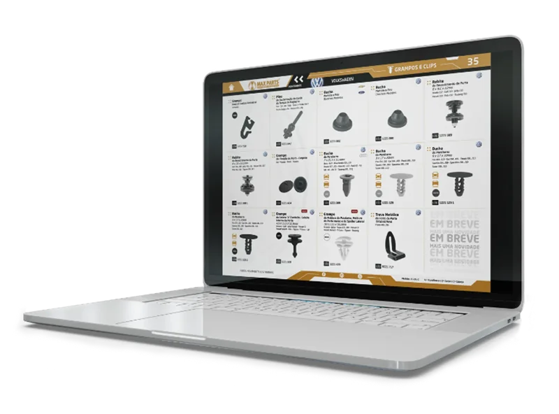 Catálogo automotivo MaxParts apresentado em um notebook